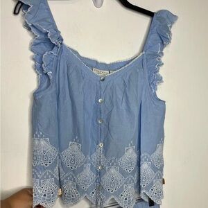 Calypso St. Barth blue seashell eyelet pajama set tank shorts women’s size small